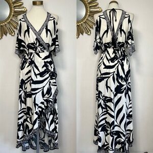 Flying Tomato Tropical Print Short Sleeve Midi Dress